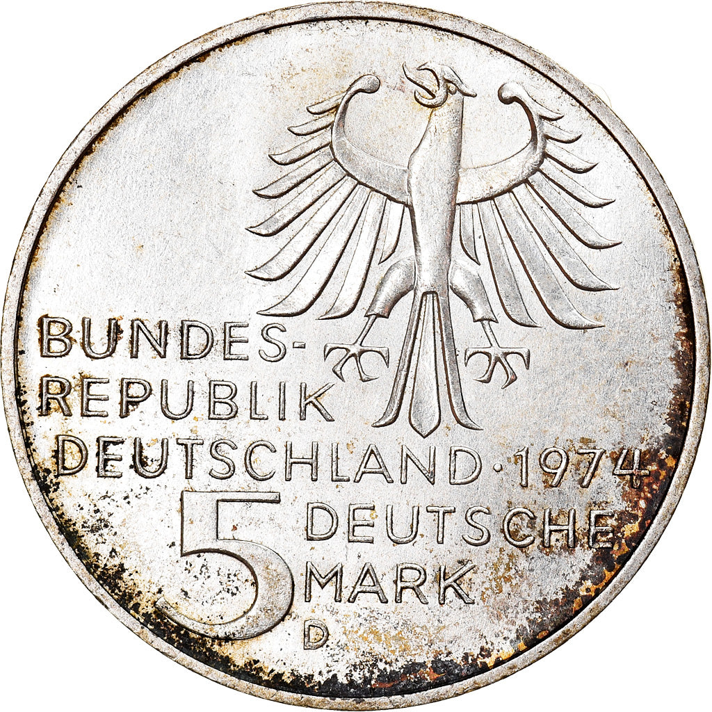 Moneta, Niemcy - RFN, 5 Mark, 1974, Munich, Germany, EF(40-45), Srebro, KM:139