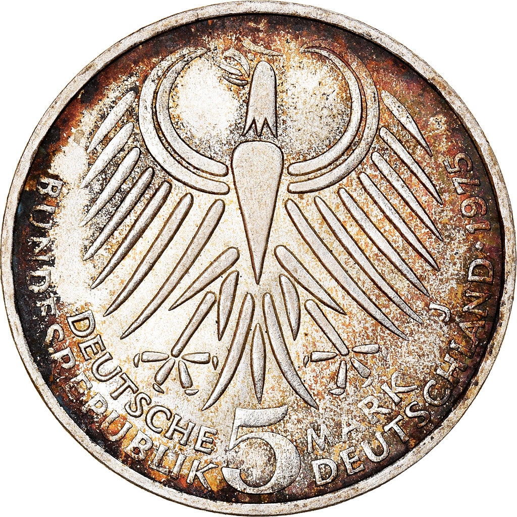 Monnaie, République fédérale allemande, 5 Mark, 1975, Hamburg, Germany, TTB