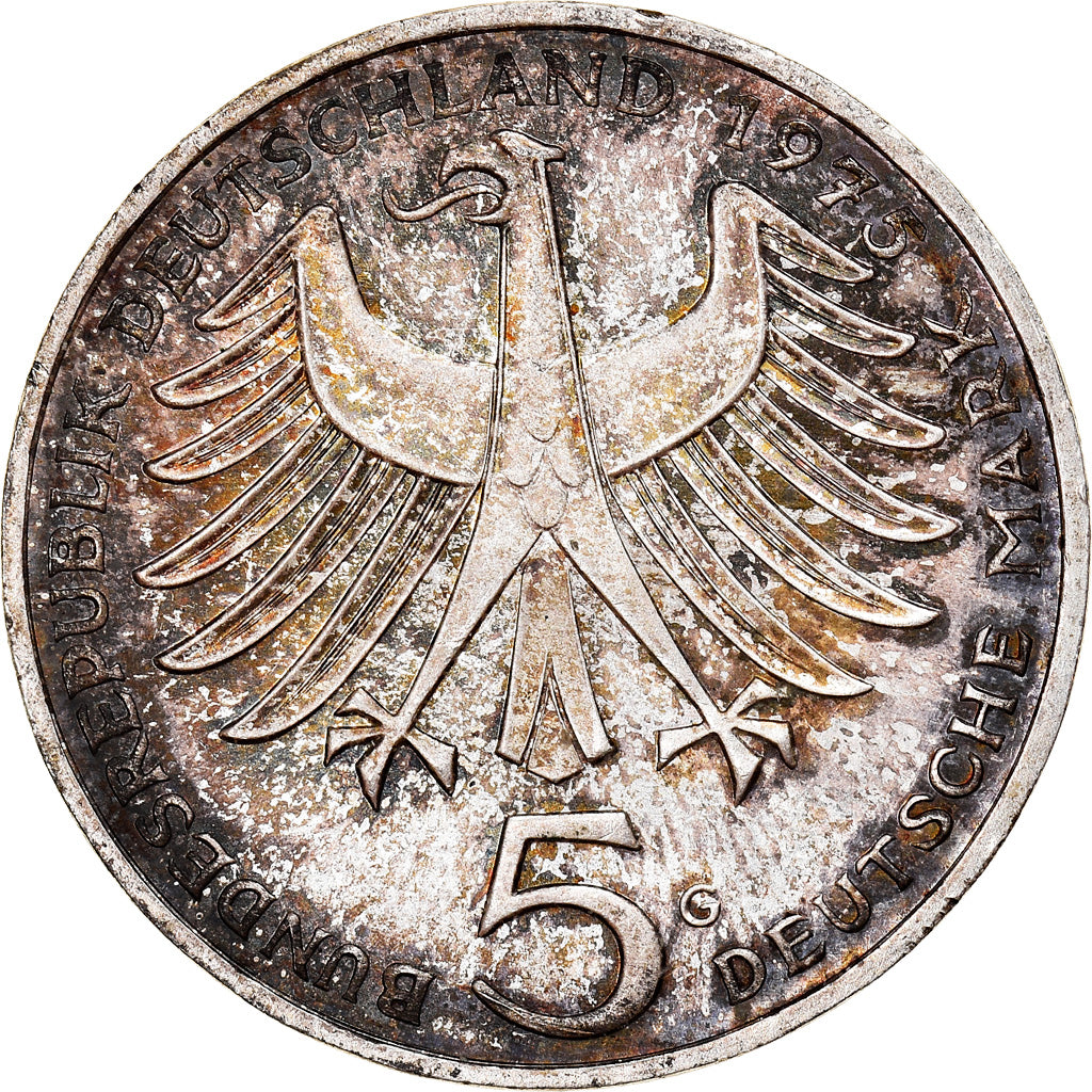 Moneta, GERMANIA - REPUBBLICA FEDERALE, 5 Mark, 1975, Karlsruhe, Germany, BB