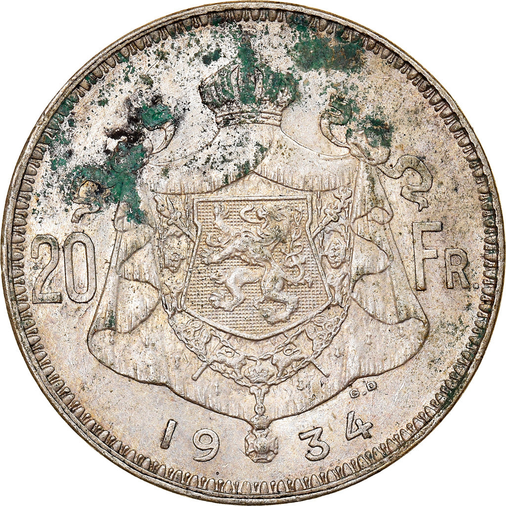 Münze, Belgien, 20 Francs, 20 Frank, 1934, S, Silber, KM:104.1
