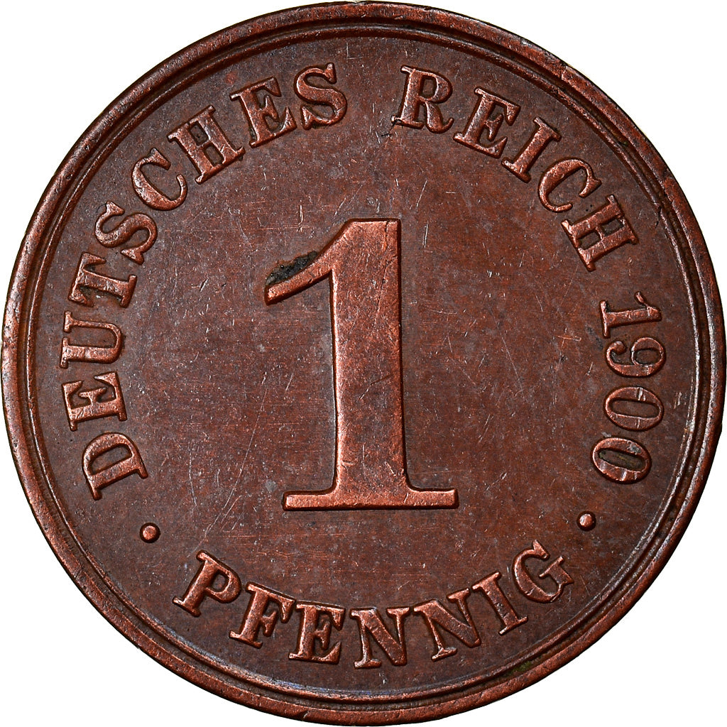Coin, GERMANY - EMPIRE, Wilhelm II, Pfennig, 1900, Berlin, AU(55-58), Copper