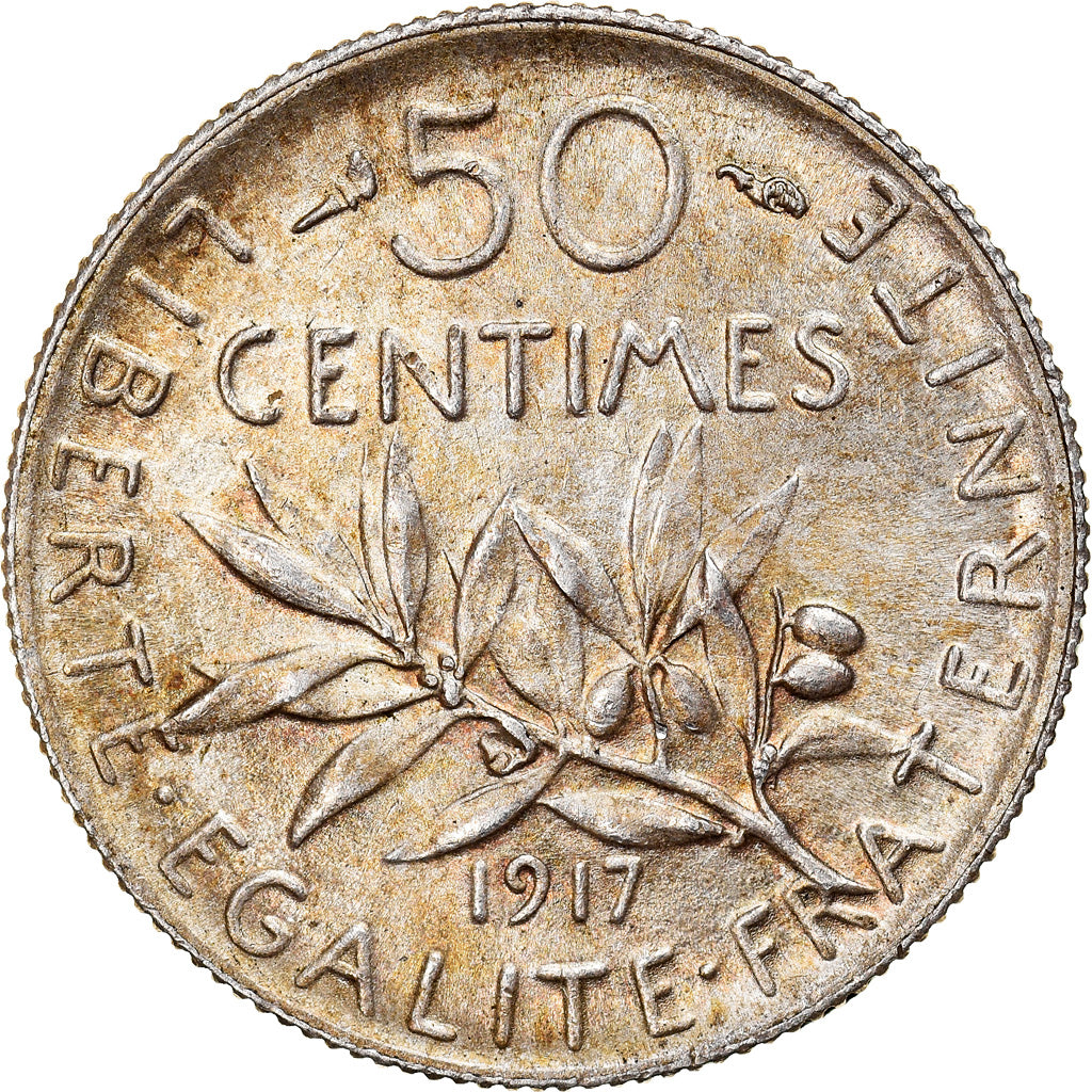 Coin, France, Semeuse, 50 Centimes, 1917, Paris, MS(63), Silver, KM:854