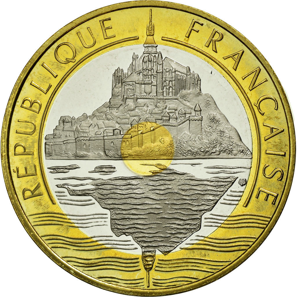 Moneta, Francia, Mont Saint Michel, 20 Francs, 1999, FDC, Tri-metallico
