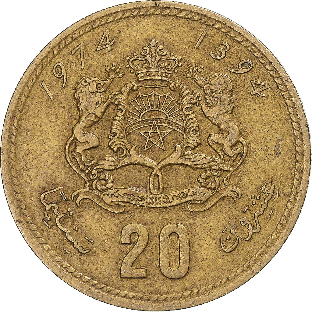 Coin, Morocco, 20 Santimat, 1974
