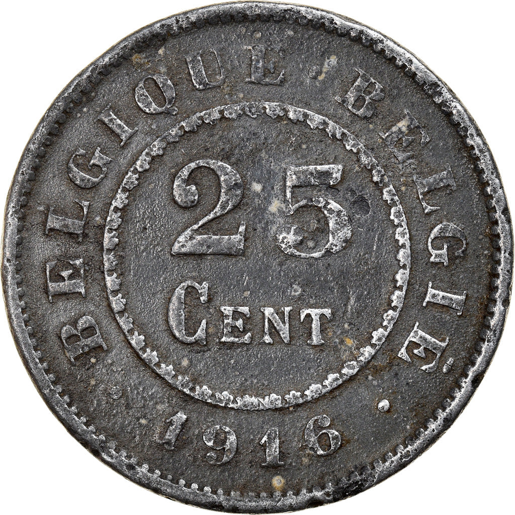 Monnaie, Belgique, 25 Centimes, 1916, Bruxelles, TB, Zinc, KM:82