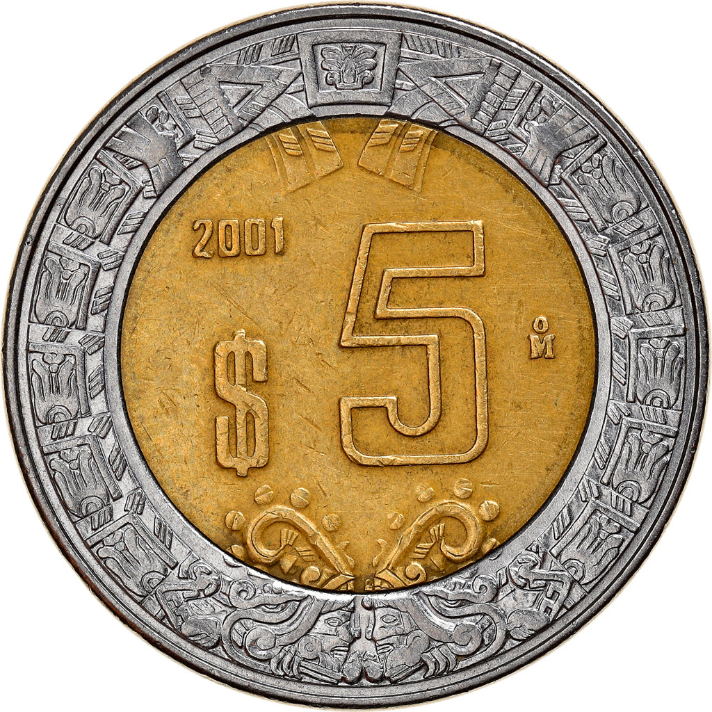 Munten, Mexico, 5 Pesos, 2001, Mexico City, ZF, Bi-Metallic, KM:605