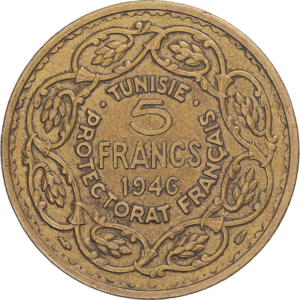 Moeda, Tunísia, 5 Francs, 1946