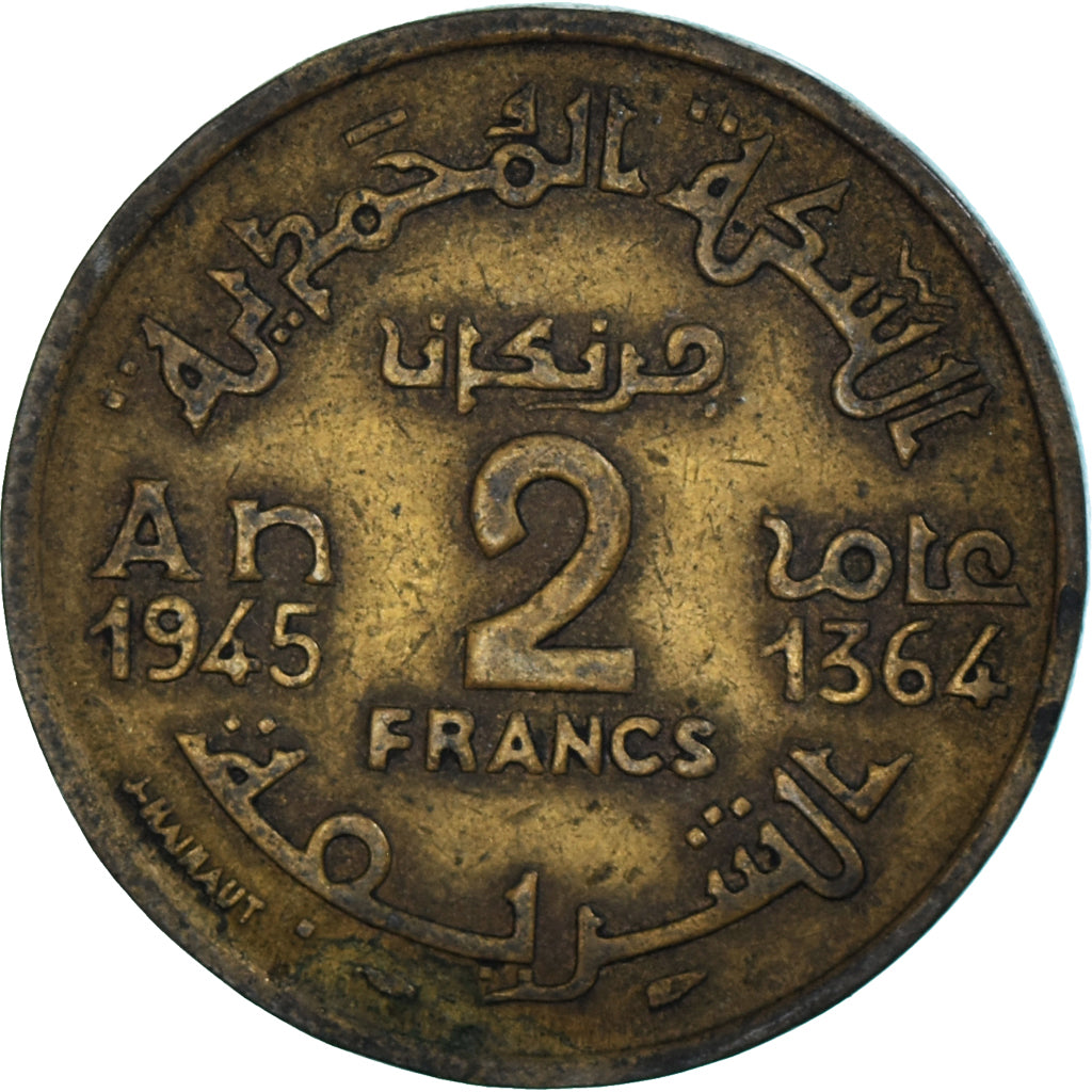 Coin, Morocco, 2 Francs, 1945