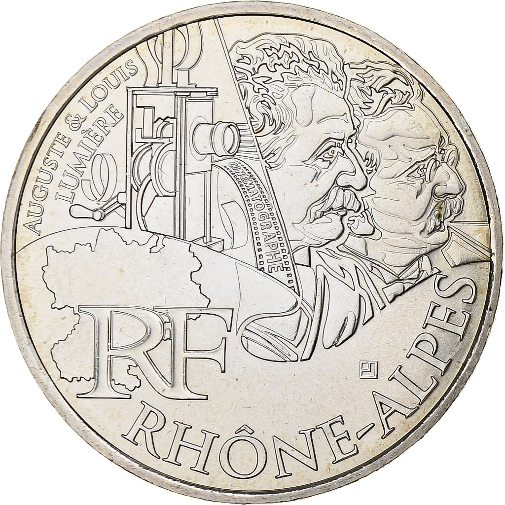 France, 10 Euro, Rhône-Alpes, 2012, Silver, MS(63), KM:1886