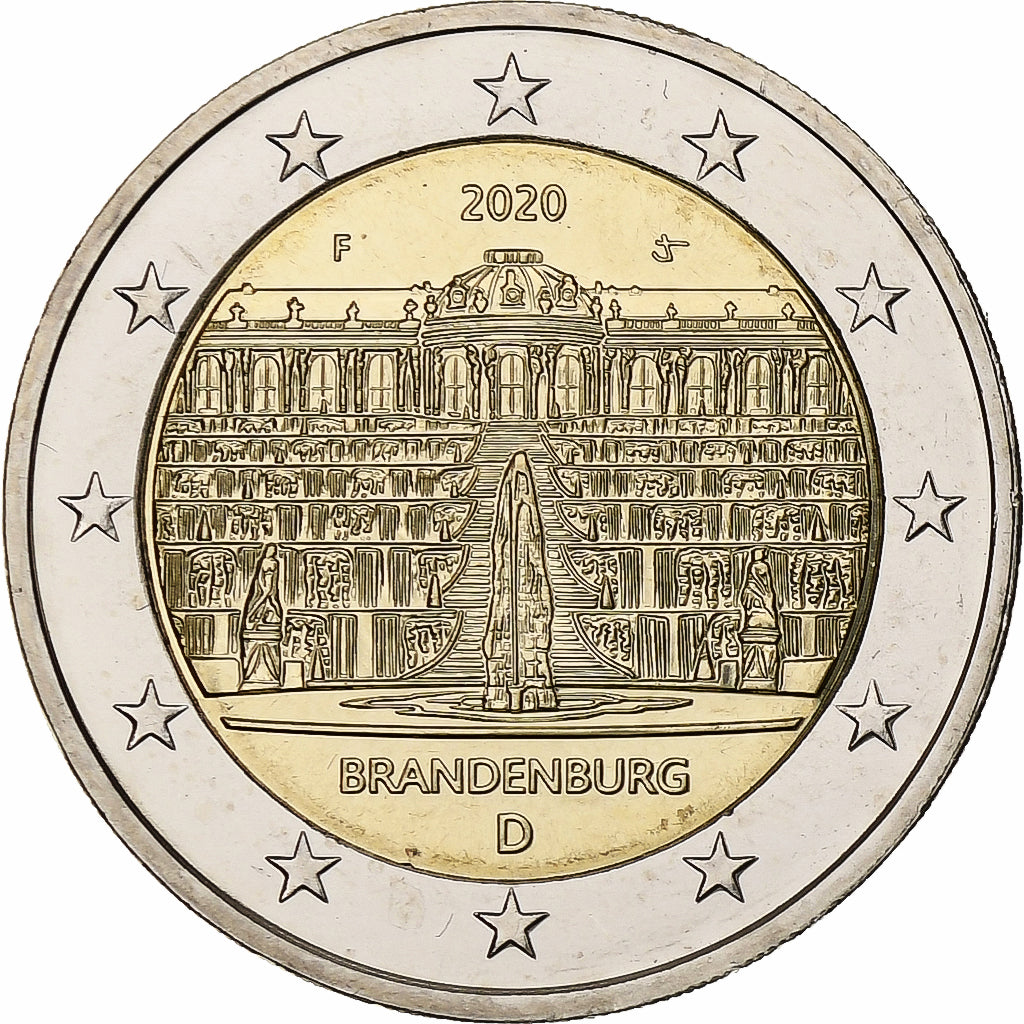 Allemagne, 2 Euro, Brandenburg, 2020, Stuttgart, Bimétallique, SPL
