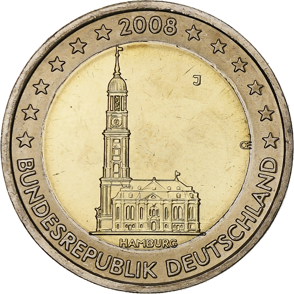 Allemagne, 2 Euro, Cathédrale de Hambourg, 2008, Hamburg, Bimétallique, SPL