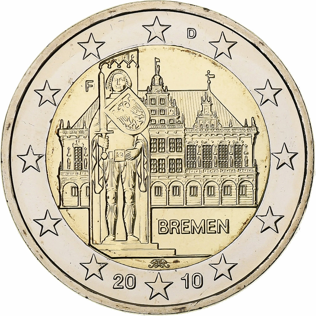 Alemanha, 2 Euro, Bremen, 2010, Stuttgart, Bimetálico, MS(63), KM:285