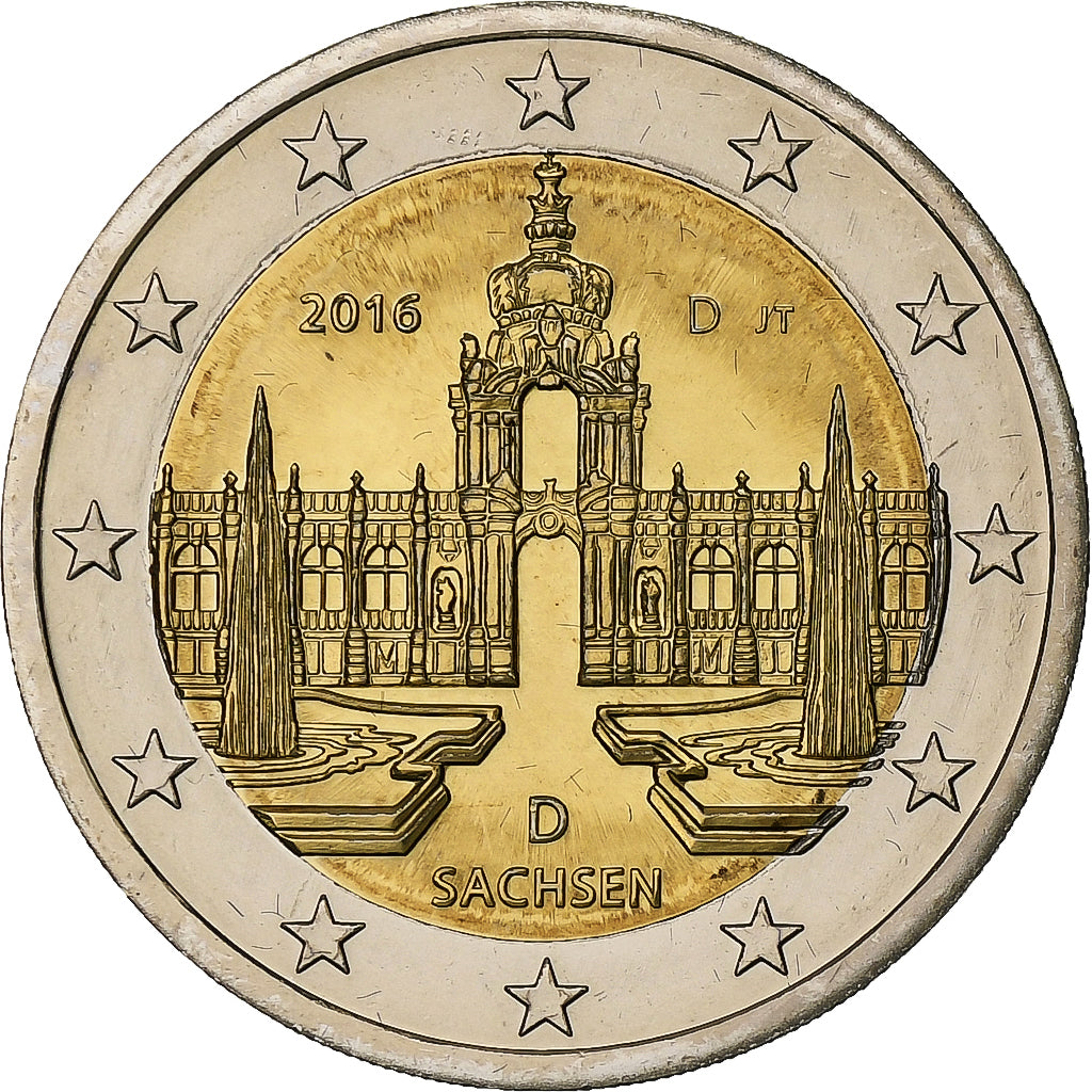 Niemcy, 2 Euro, Sachsen, 2016, Munich, Bimetaliczny, MS(63)