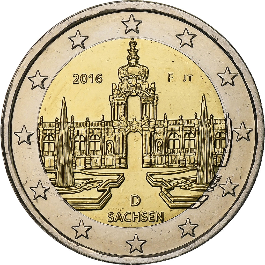 Alemanha, 2 Euro, Sachsen, 2016, Stuttgart, Bimetálico, MS(63)