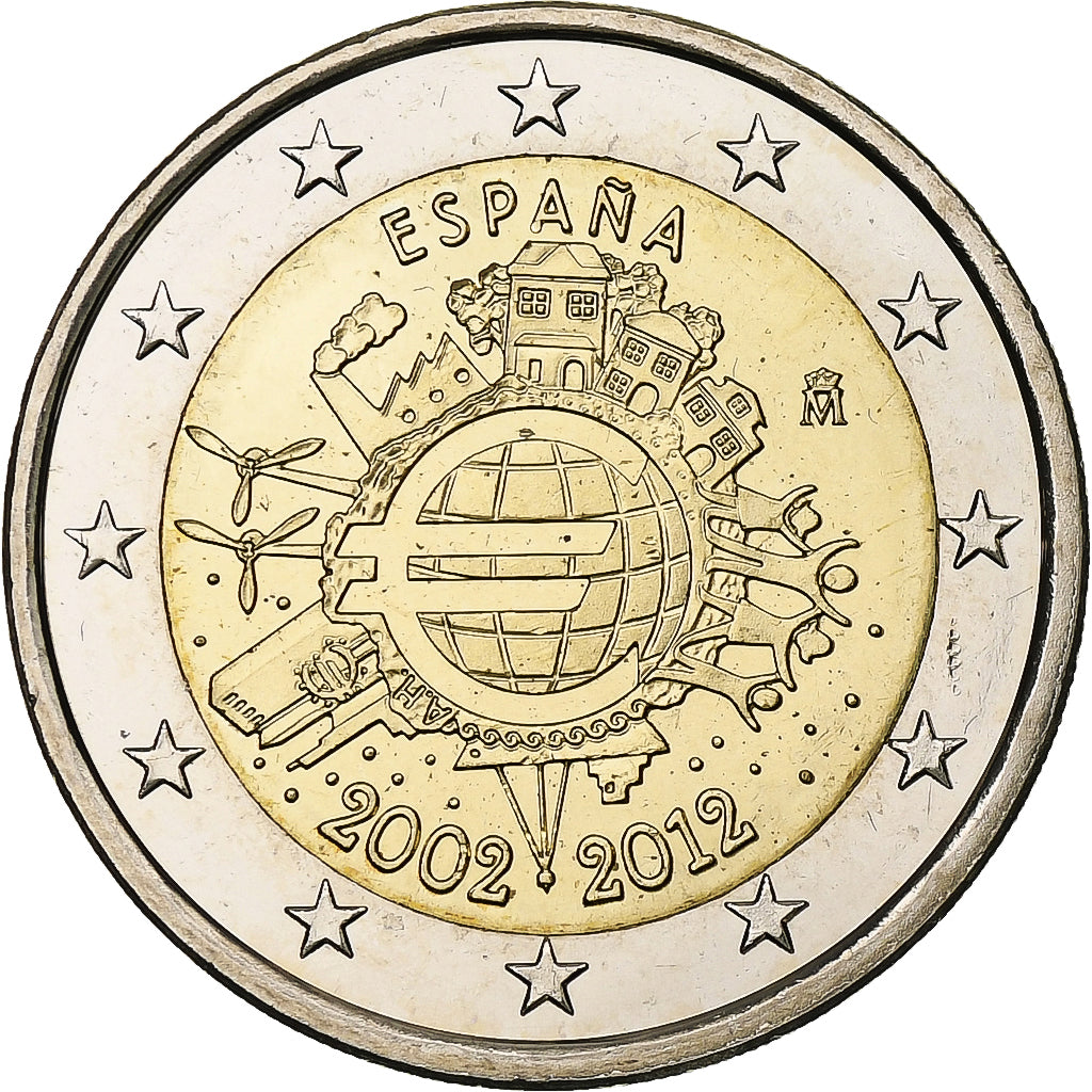 Spain, Juan Carlos I, 2 Euro, Introduction de l'euro, 2012, Madrid, Bi-Metallic