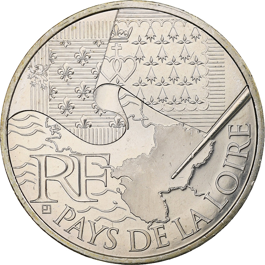 France, 10 Euro, Euros des régions, Pays De La Loire, 2010, Silver, MS(63)