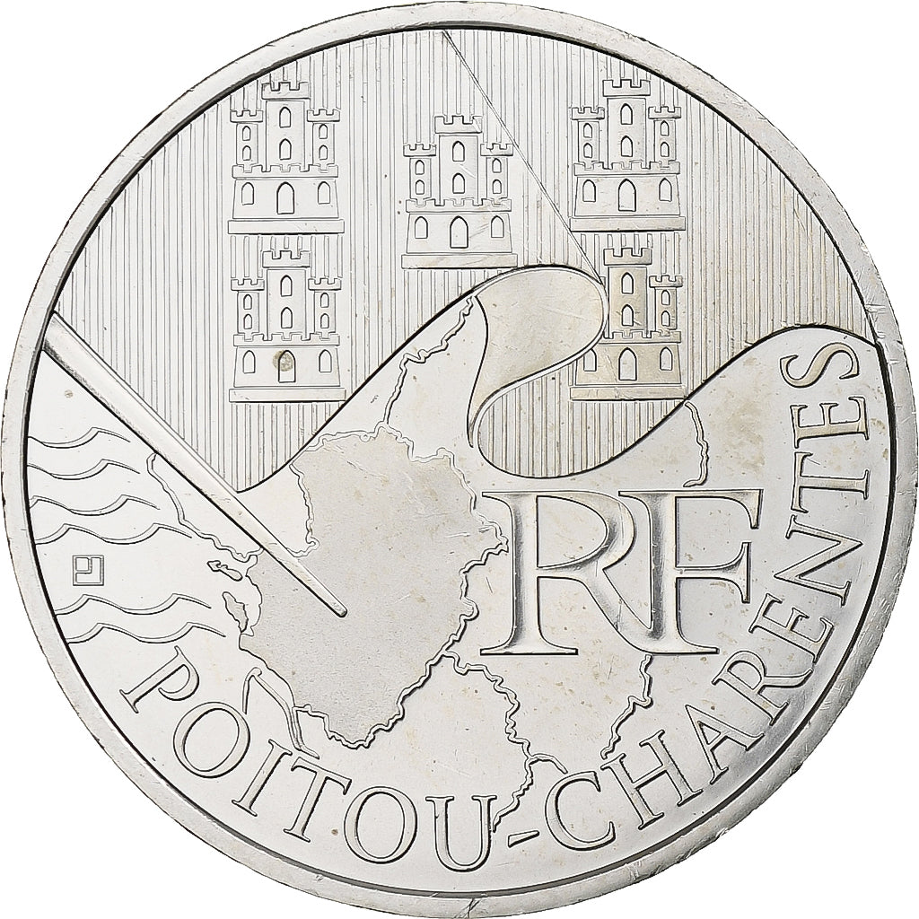 France, 10 Euro, Euros des régions, Poitou-Charente, 2010, Silver, MS(63)