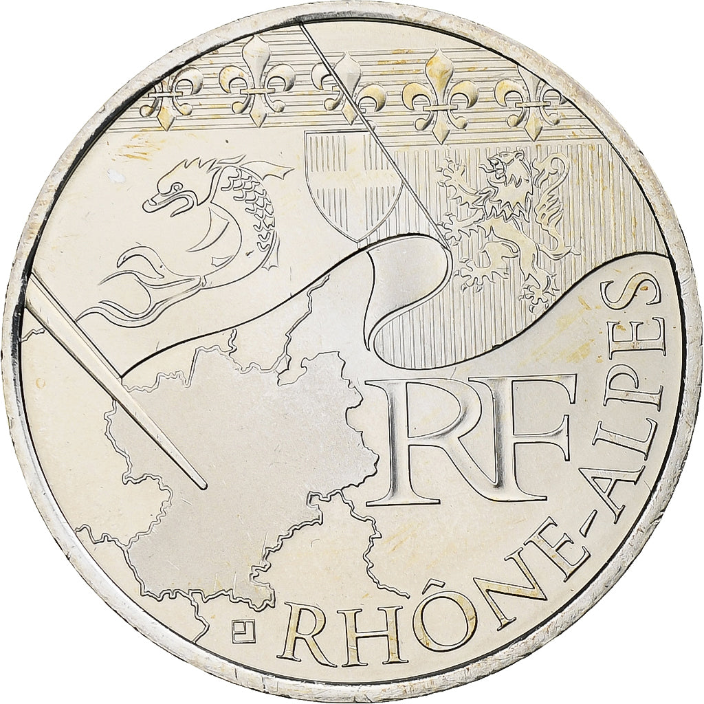 Francia, 10 Euro, Euros des régions, Rhône-Alpes, 2010, Argento, SPL, KM:1670