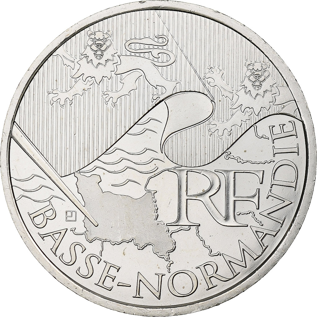 France, 10 Euro, Euros des régions, Basse-Normandie, 2010, Silver, MS(63)