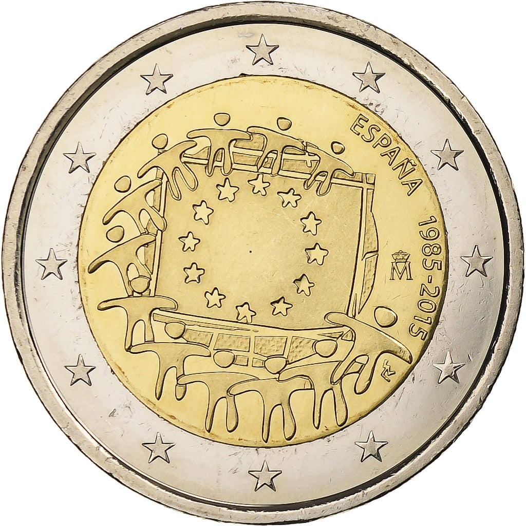 Spain, 2 Euro, 30 ans du drapeau de l'UE, 2015, Madrid, Bi-Metallic, MS(63)