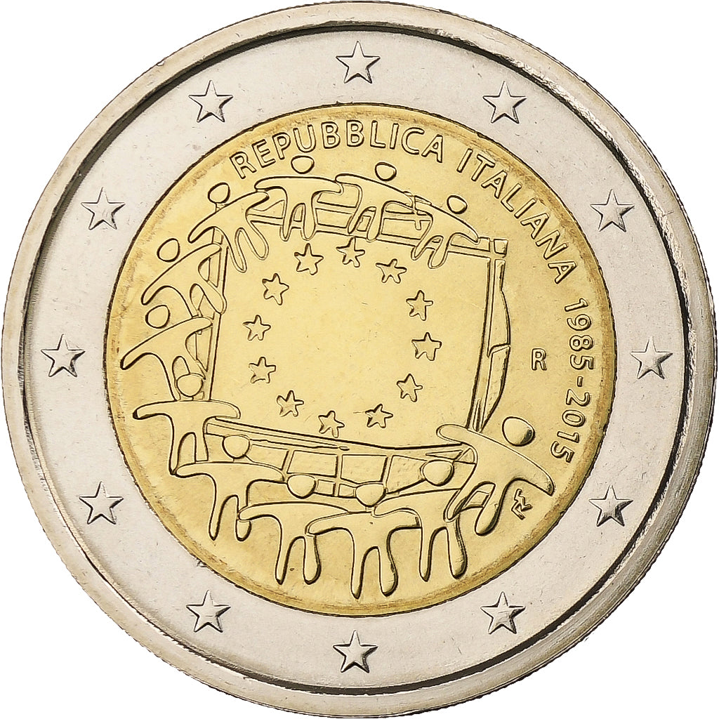 Italia, 2 Euro, 30 ans du drapeau de l'UE, 2015, Rome, Bimetálico, SC