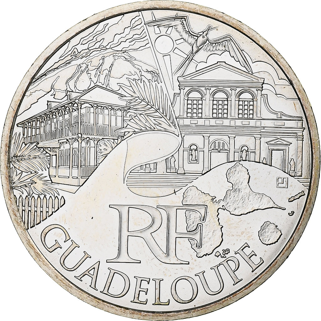 França, 10 Euro, Euros des régions, Guadeloupe, 2011, Pessac, Prata, MS(63)