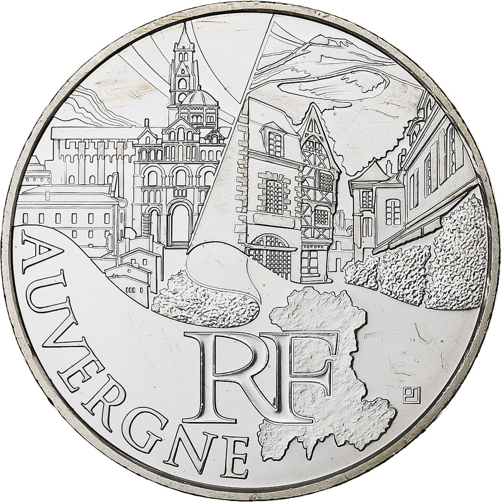 France, 10 Euro, Euros des régions, Auvergne, 2011, Pessac, Silver, MS(63)