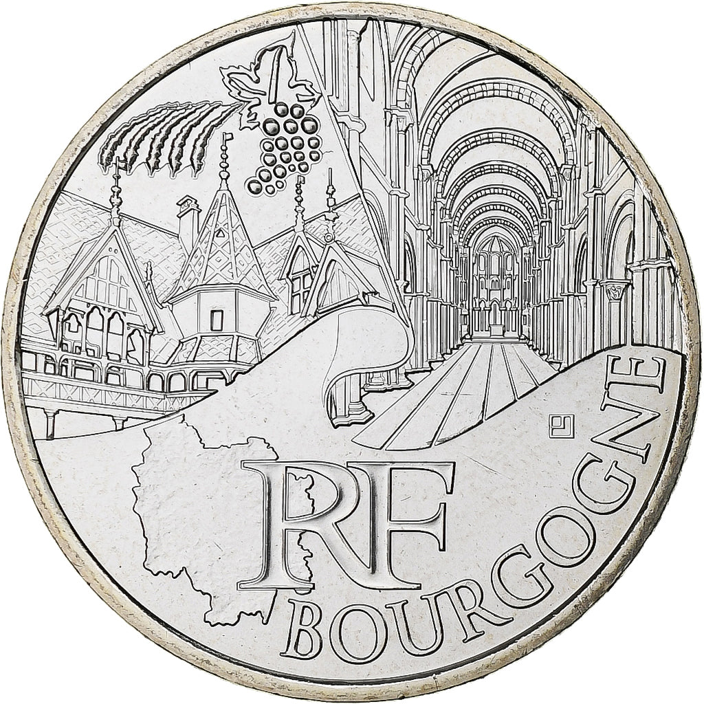 France, 10 Euro, Euros des régions, Bourgogne, 2011, Pessac, Silver, MS(63)
