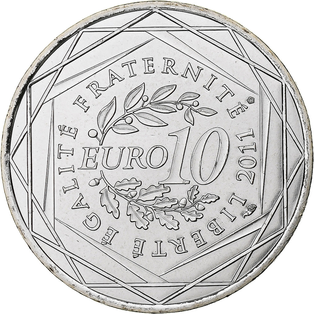 France, 10 Euro, Euros des régions, Bourgogne, 2011, Pessac, Silver, MS(63)
