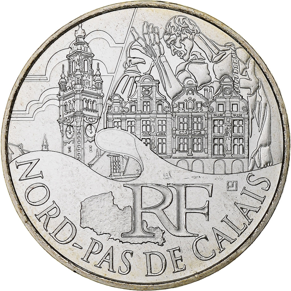 França, 10 Euro, Euros des régions, Nord-Pas De Calais, 2011, Pessac, Prata