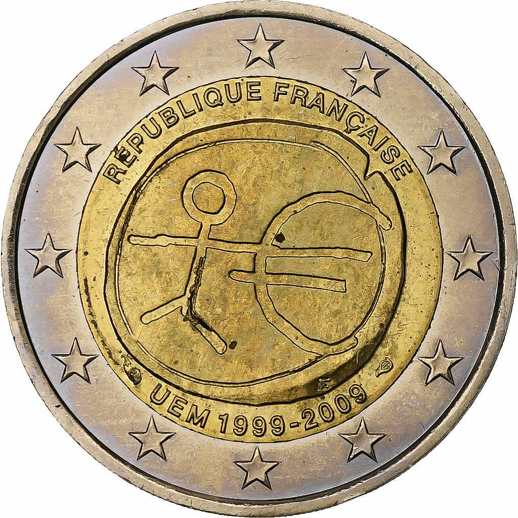 França, 2 Euro, Union économique et monétaire, 2009, Pessac, Bimetálico