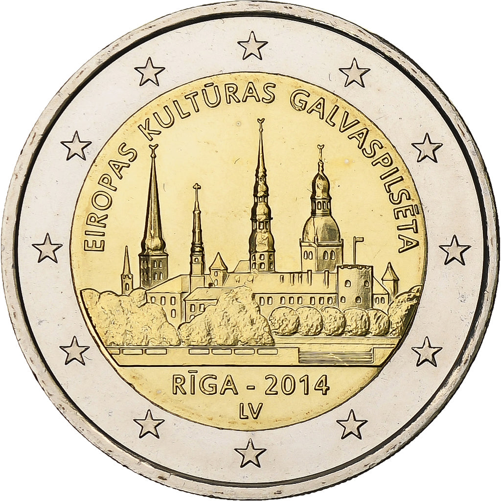 Latvia, 2 Euro, European Capital of Culture, 2014, Stuttgart, Bi-Metallic