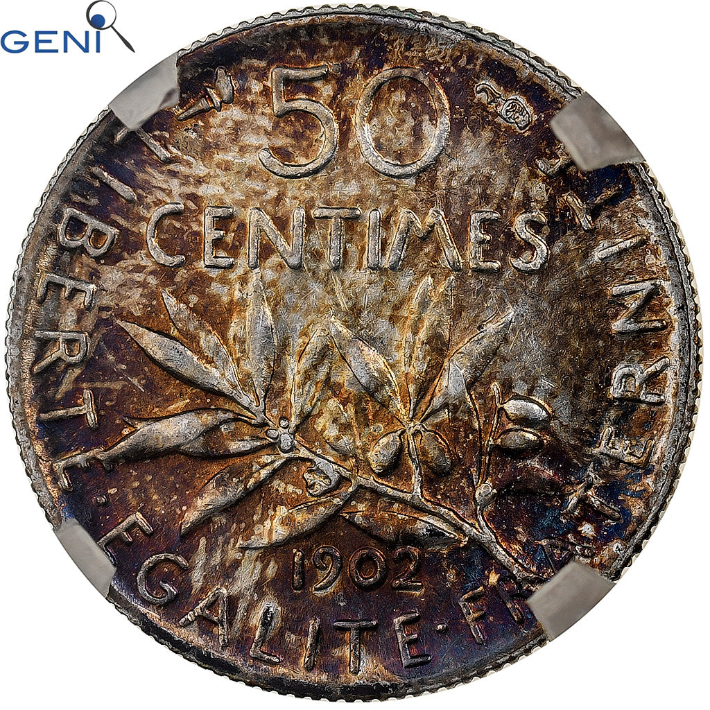 Francia, 50 Centimes, Semeuse, 1902, Paris, Argento, GENI, AU Cleaning