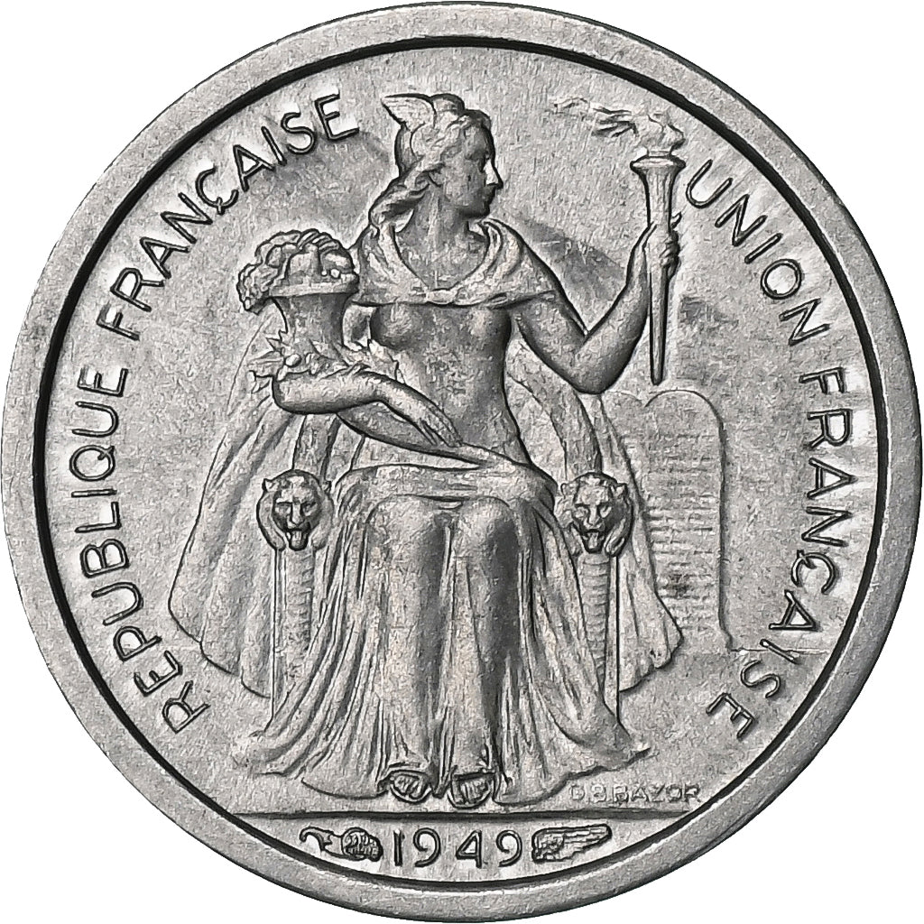 New Caledonia, 50 Centimes, 1949, Paris, Aluminum, MS(63), KM:1