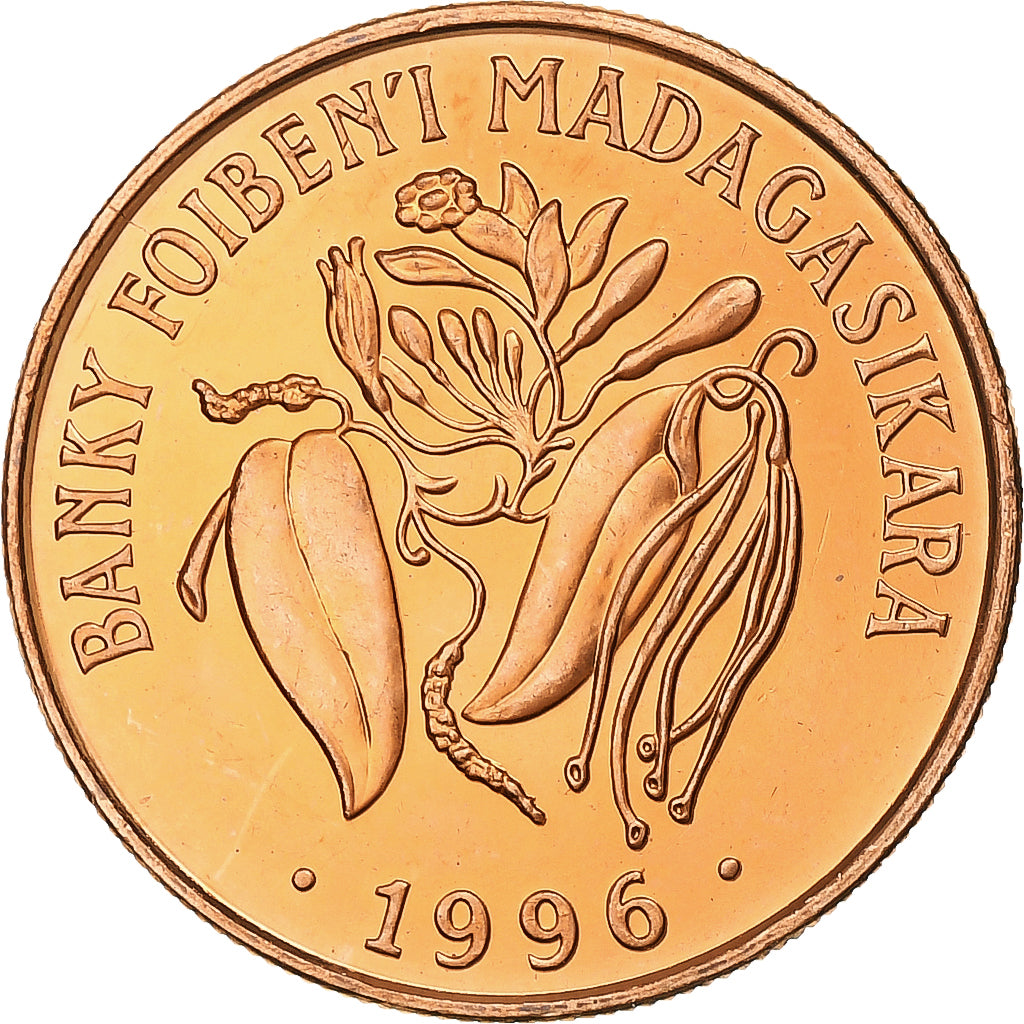Madagascar, 10 Francs, 2 Ariary, 1996, Copper Plated Steel, MS(63), KM:22