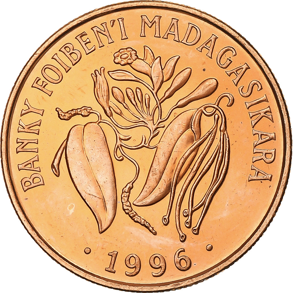 Madagascar, 10 Francs, 2 Ariary, 1996, Acciaio placcato rame, SPL, KM:22