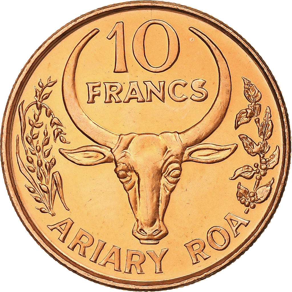 Madagascar, 10 Francs, 2 Ariary, 1996, Acciaio placcato rame, SPL, KM:22