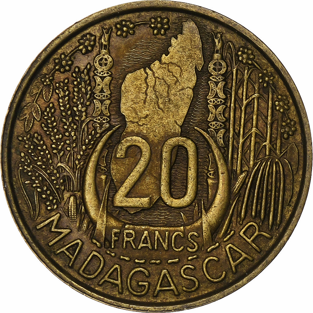 Madagascar, 20 Francs, 1953, Paris, Aluminum-Bronze, VF(30-35), KM:7