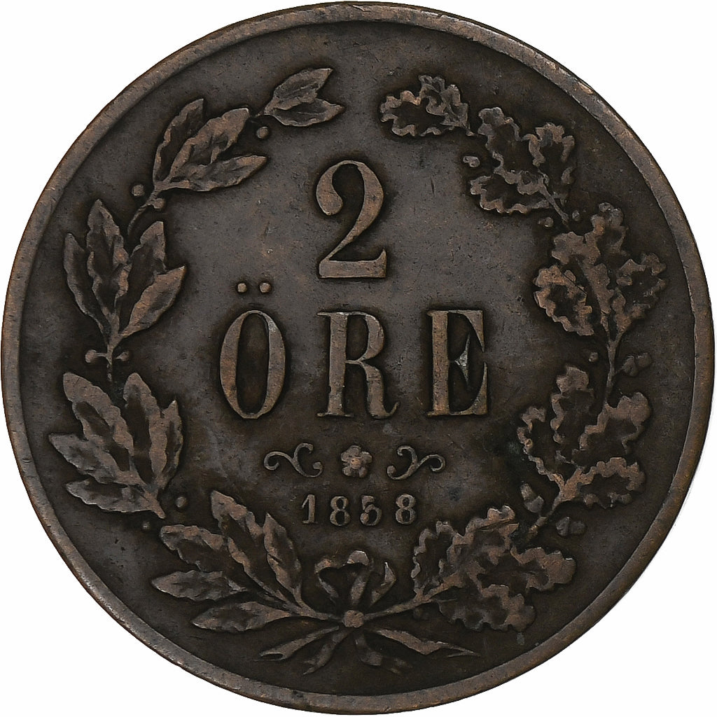 Suède, Oscar I, 2 Öre, 1858, Stockholm, Bronze, TTB, KM:688