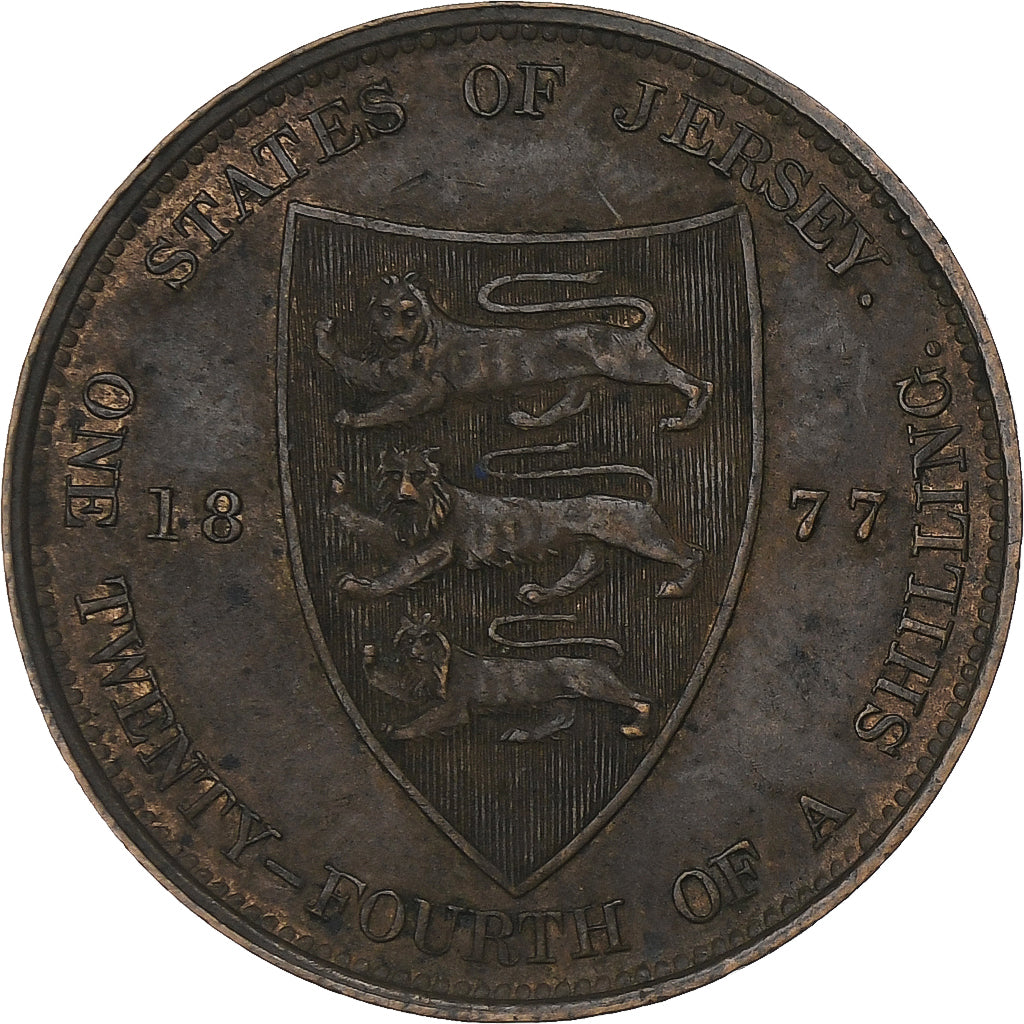 Jersey, Victoria, 1/24 Shilling, 1877, Heaton, Bronce, EBC, KM:7