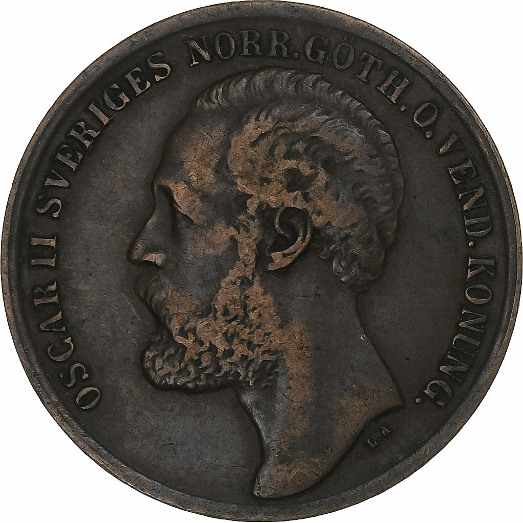 Suécia, Oscar II, 5 Öre, 1873, Bronze, VF(30-35), KM:730