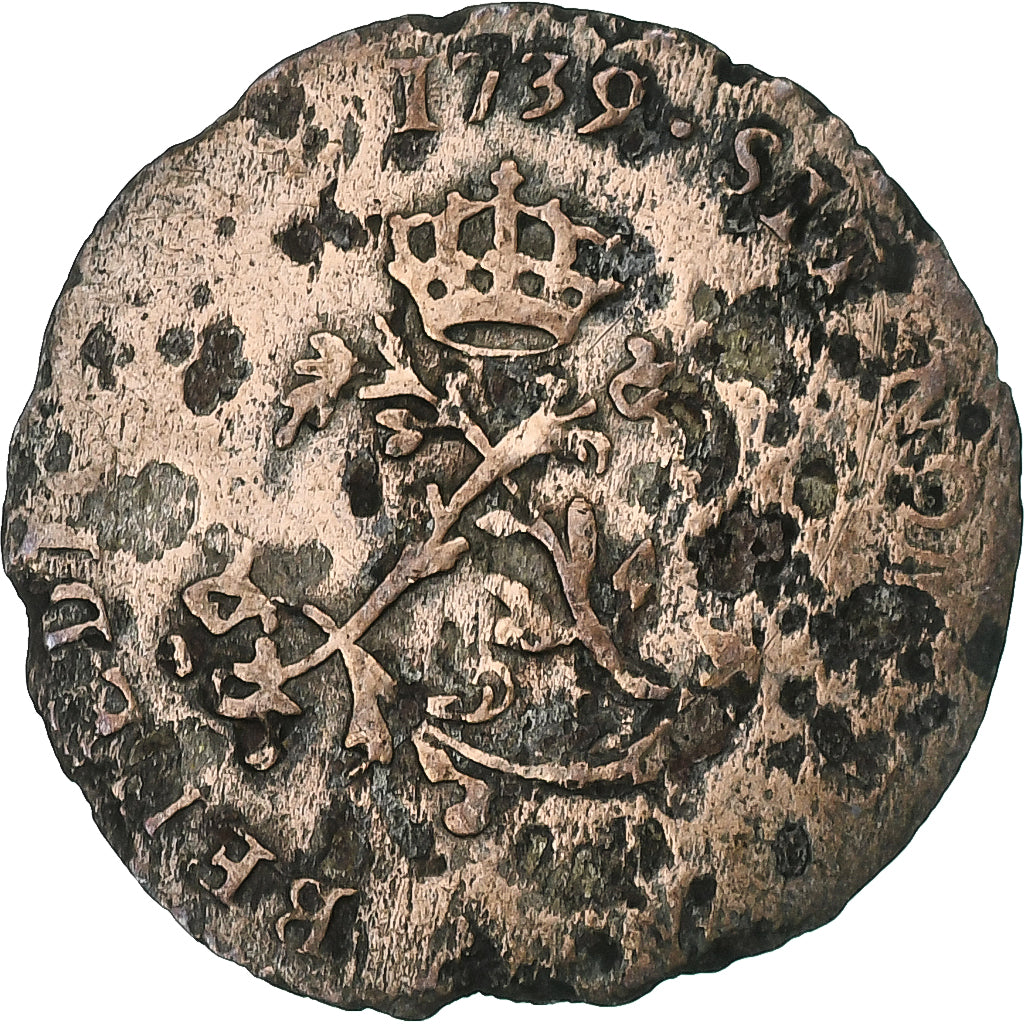 Frankrijk, Louis XV, Double Sol, 1739, Uncertain mint, Billon, ZG+, Gadoury:281