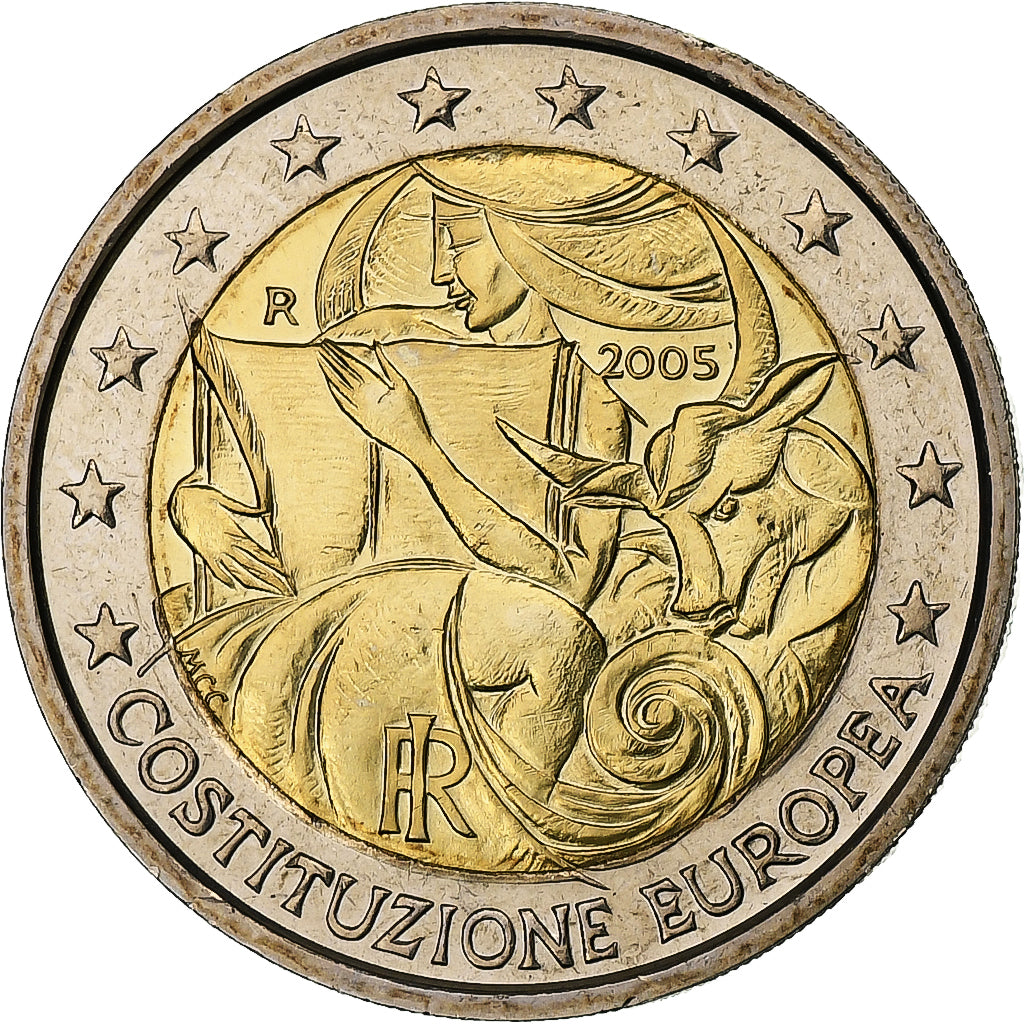 Włochy, 2 Euro, European Constitution, 2005, Rome, Bimetaliczny, MS(63), KM:245