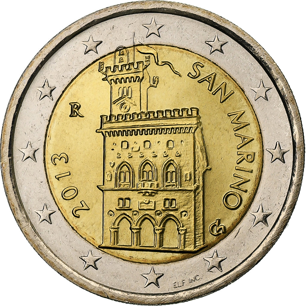 San Marino, 2 Euro, Palazzo Pubblico, 2013, Rome, Bi-Metallic, MS(63), KM:486
