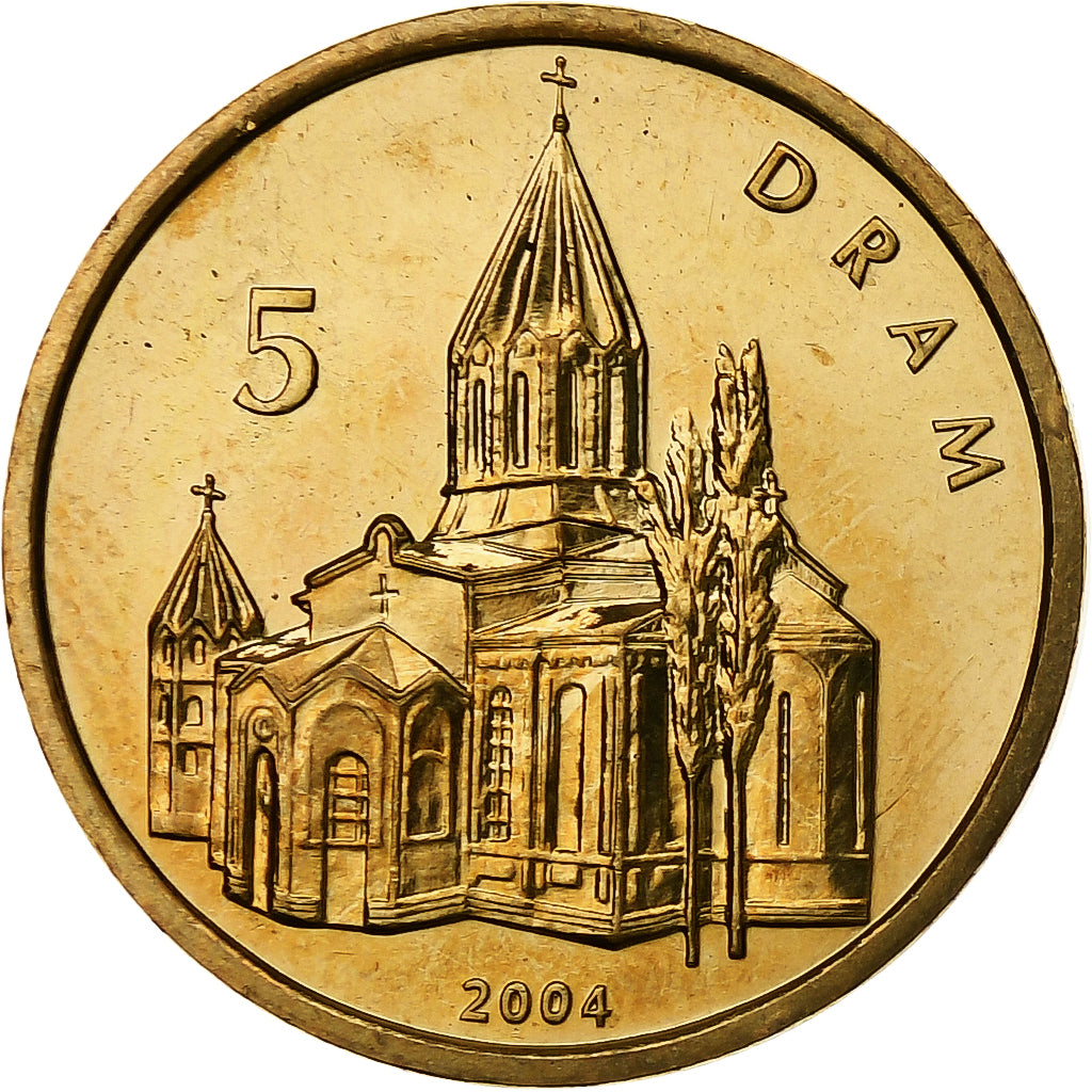Armenia, 5 Dram, Church, 2004, Mosiądz, MS(63)