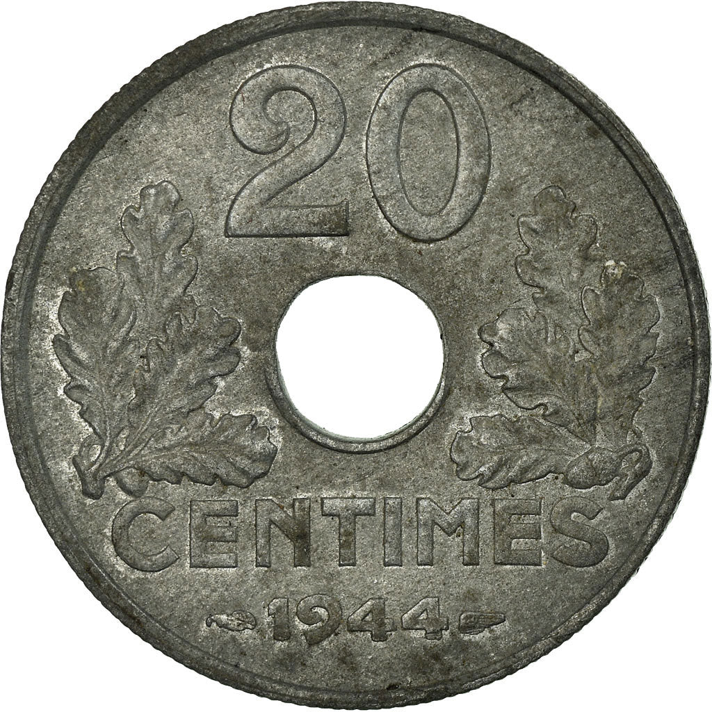 Coin, France, État français, 20 Centimes, 1944, Paris, AU(55-58), Zinc
