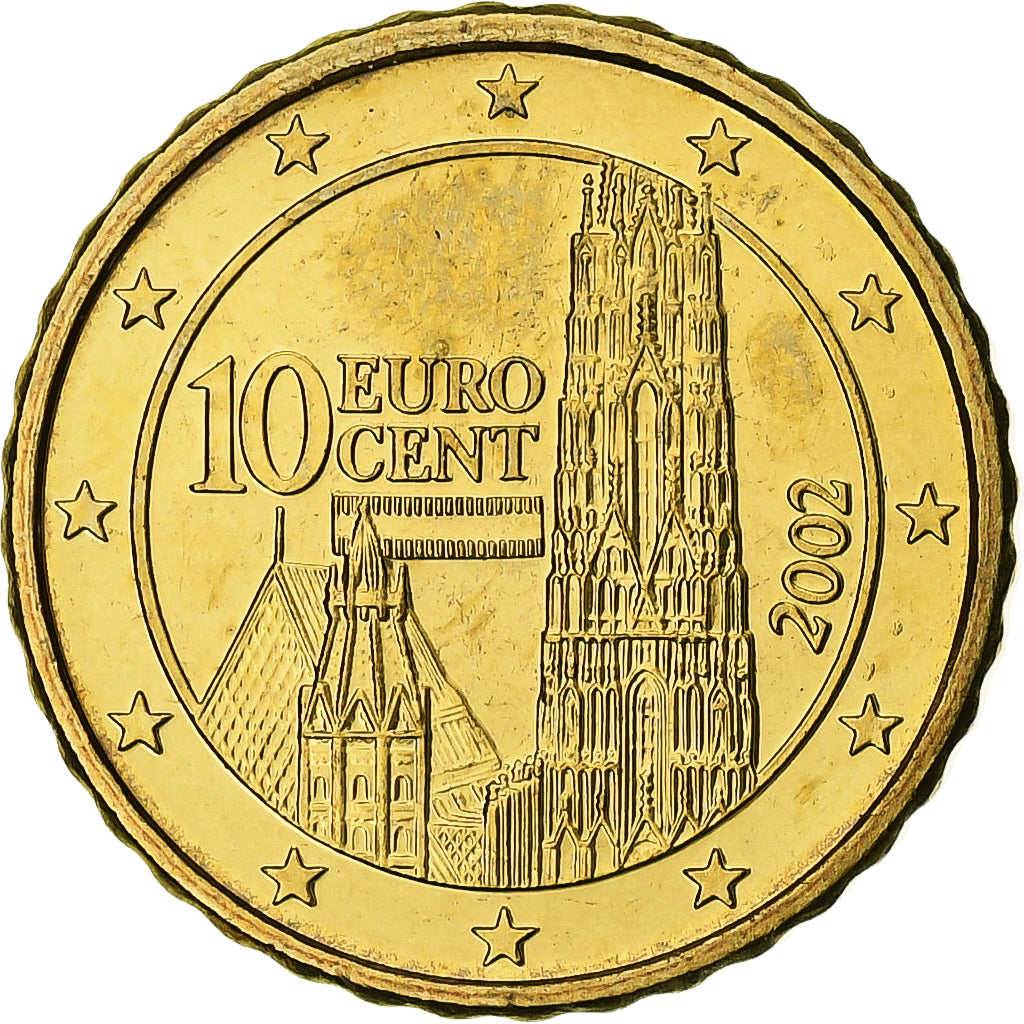 Österreich, 10 Euro Cent, Cathedral Saint Stephen, 2002, Vienna, Messing, UNZ