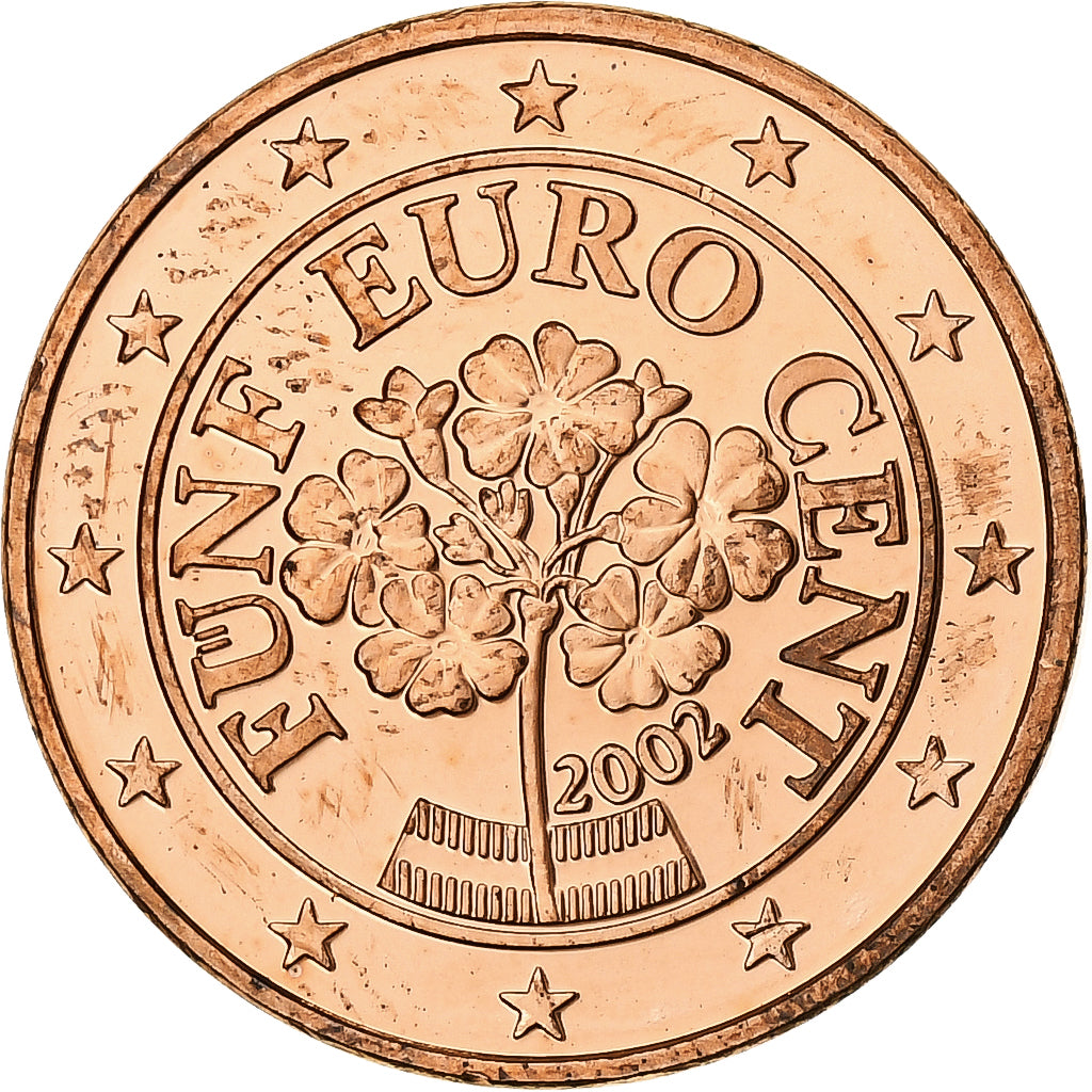 Österreich, 5 Euro Cent, 2002, Vienna, Copper Plated Steel, UNZ, KM:3084