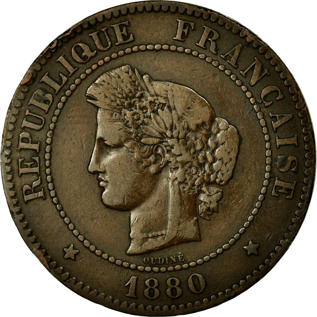 Moneta, Francja, Cérès, 5 Centimes, 1880, Paris, VF(30-35), Bronze