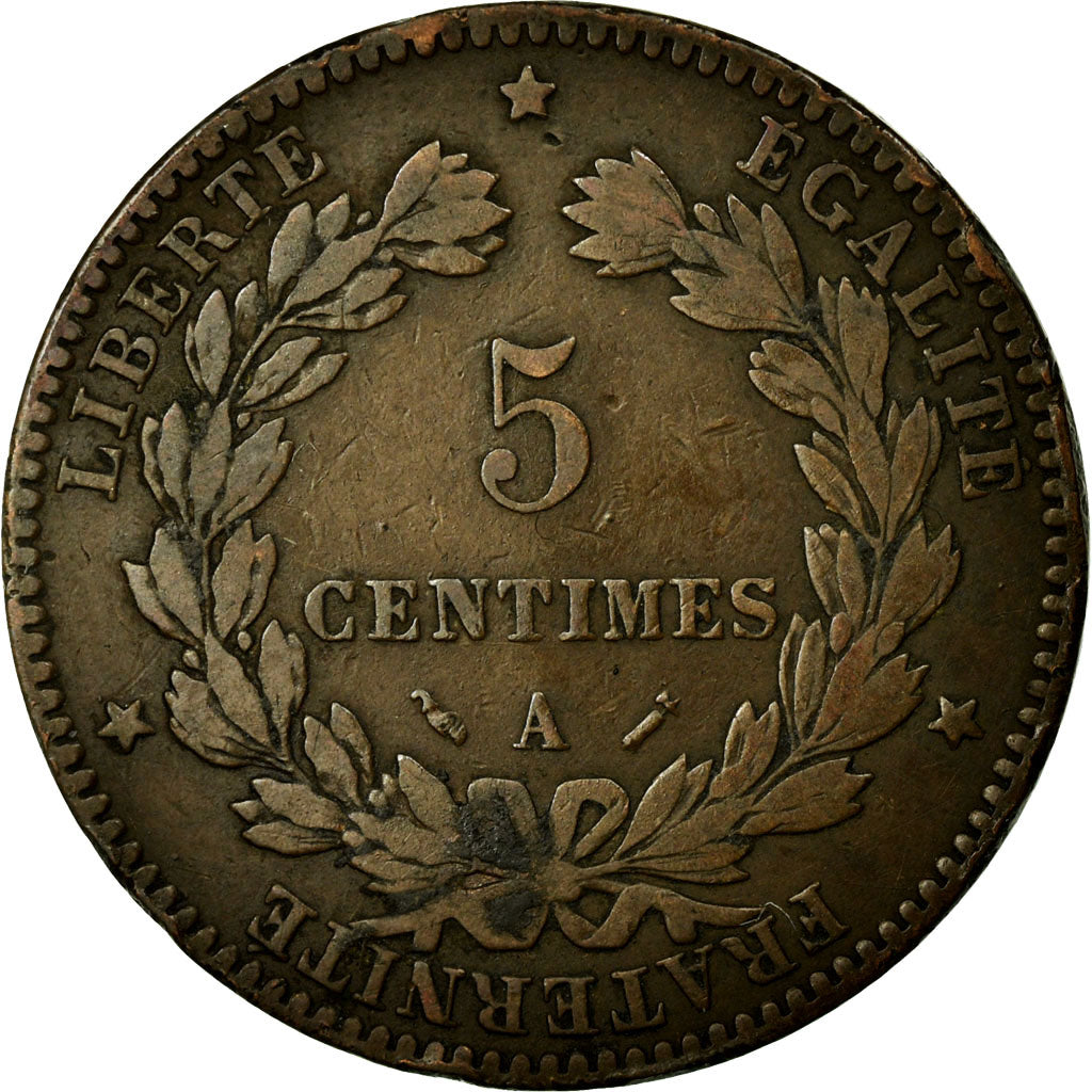 Moneta, Francja, Cérès, 5 Centimes, 1880, Paris, VF(30-35), Bronze